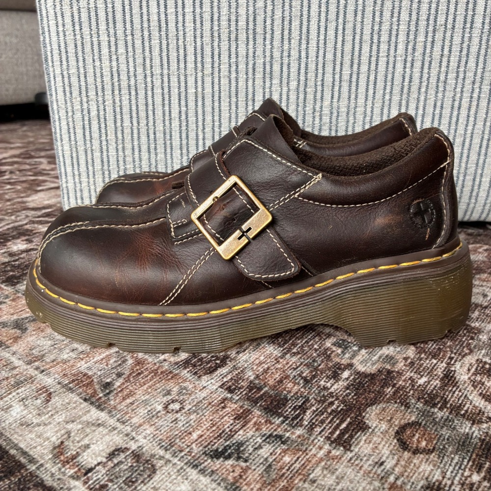 Dr Martens 12282 Brown Leather Monk Strap Wedge Oxfords Womens 9 Y2K Vintage